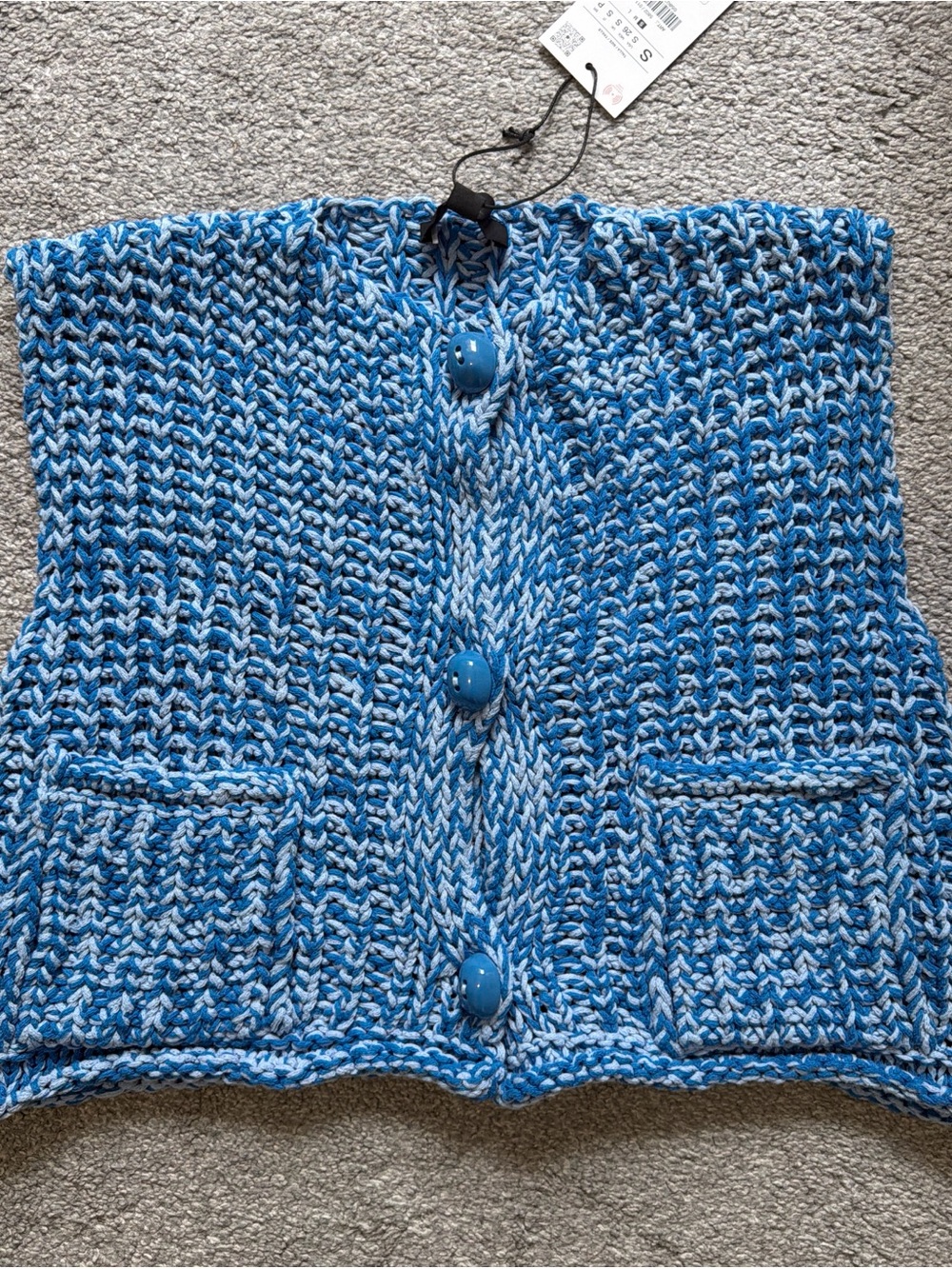 Zara Two-Tone Blue Knit Cardigan Vest